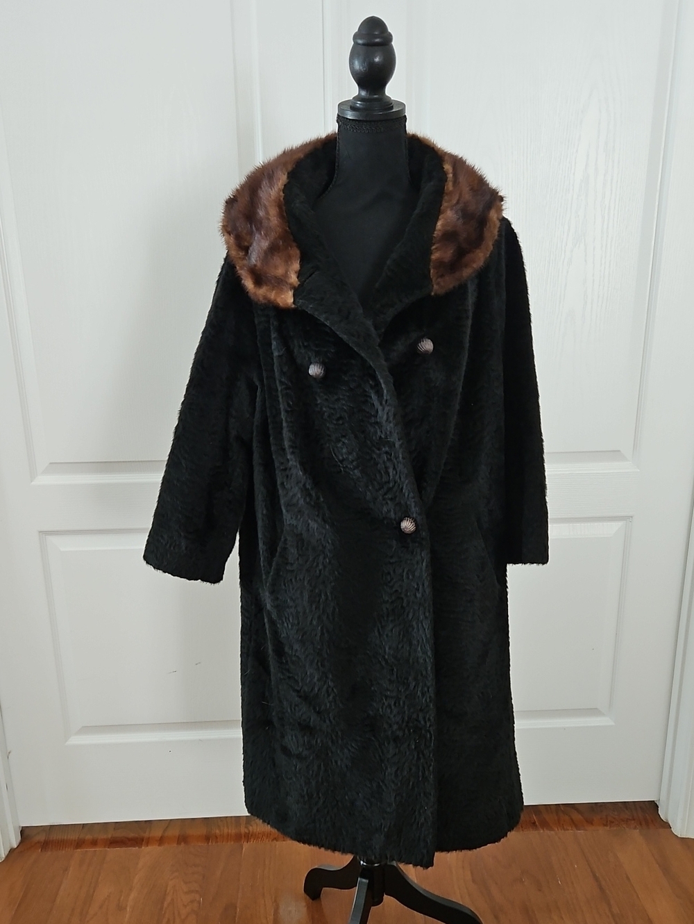 Vintage Jaketny Fur Mid Length Black Brown Jacket Coat